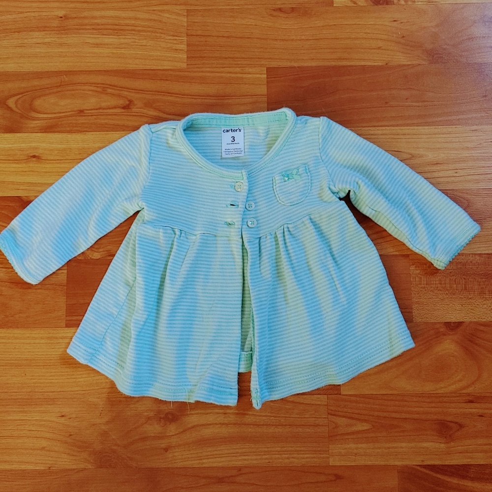 Baby Girl 3m Turquoise & White Strip Cardigan